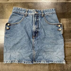 Bongo Juniors Size 7 Vintage Denim Mini Jean Skirt Blue Medium Wash Pearl Pocket